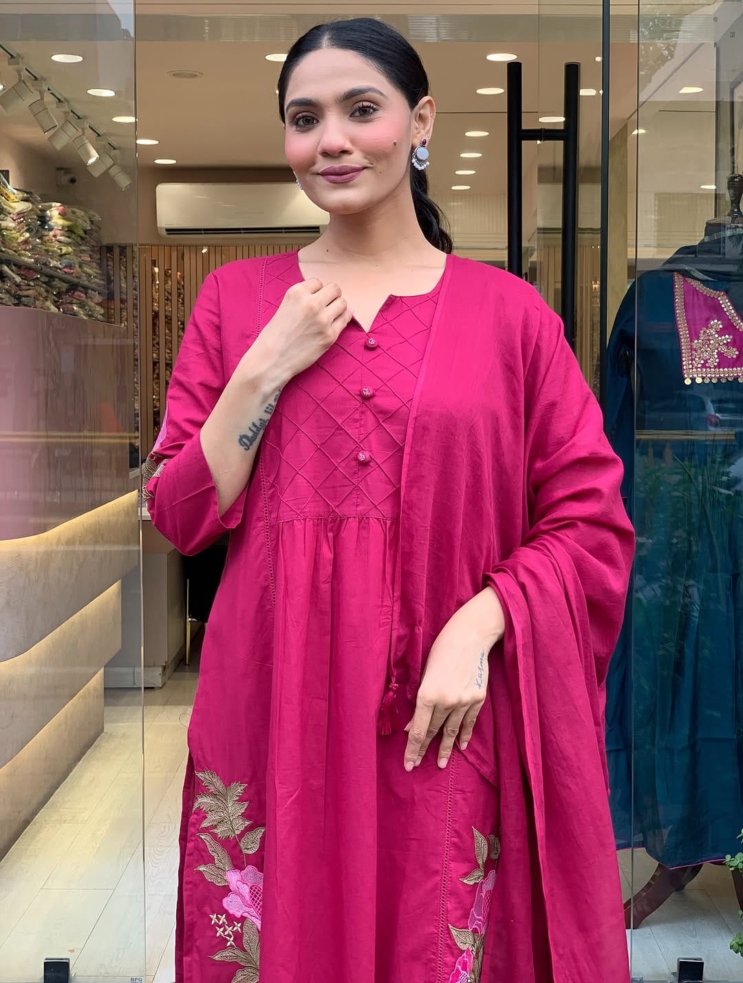 Pink Mul Cotton Premium Solid Kurti Set for Womens