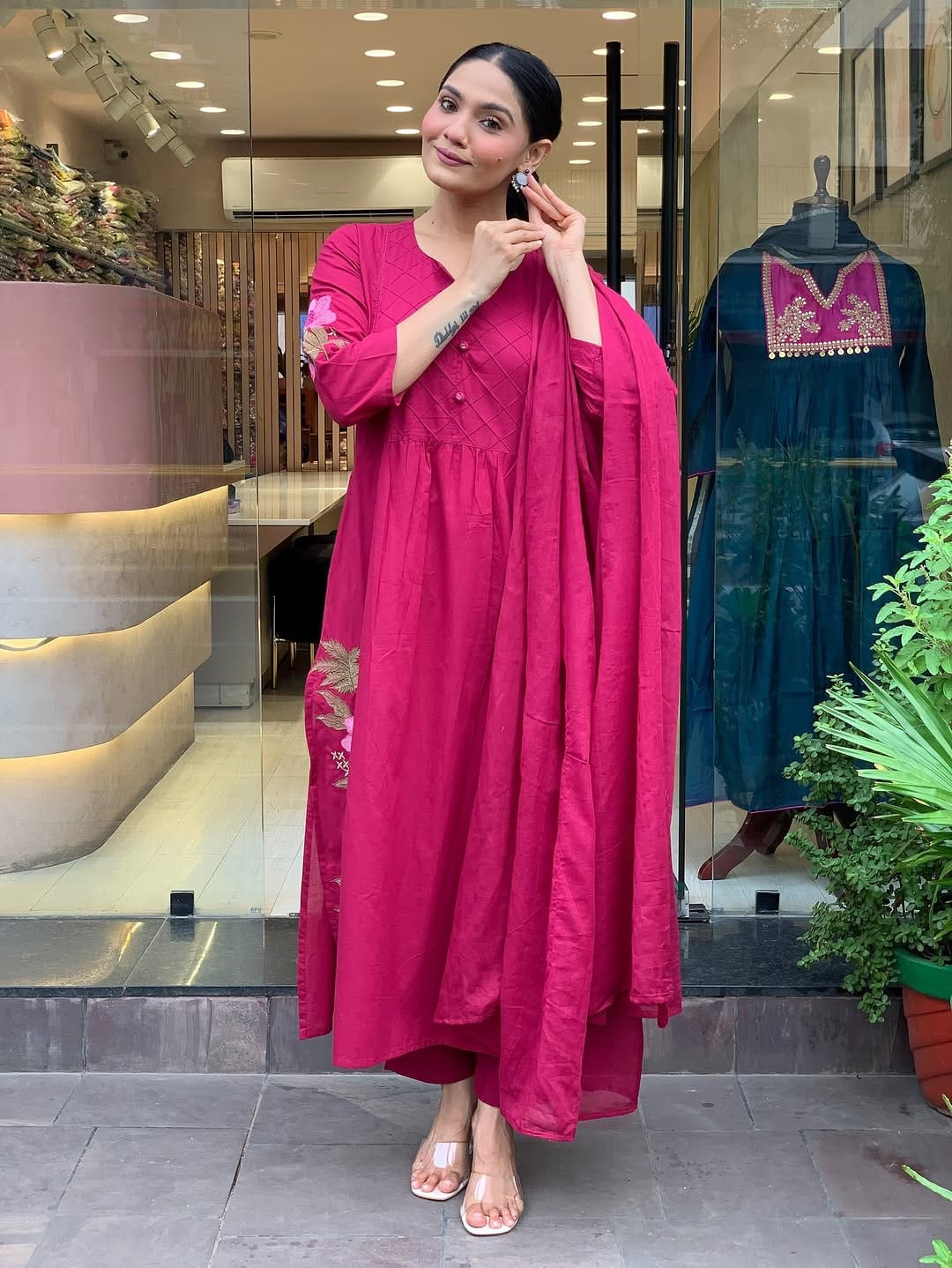 Pink Mul Cotton Premium Solid Kurti Set for Womens