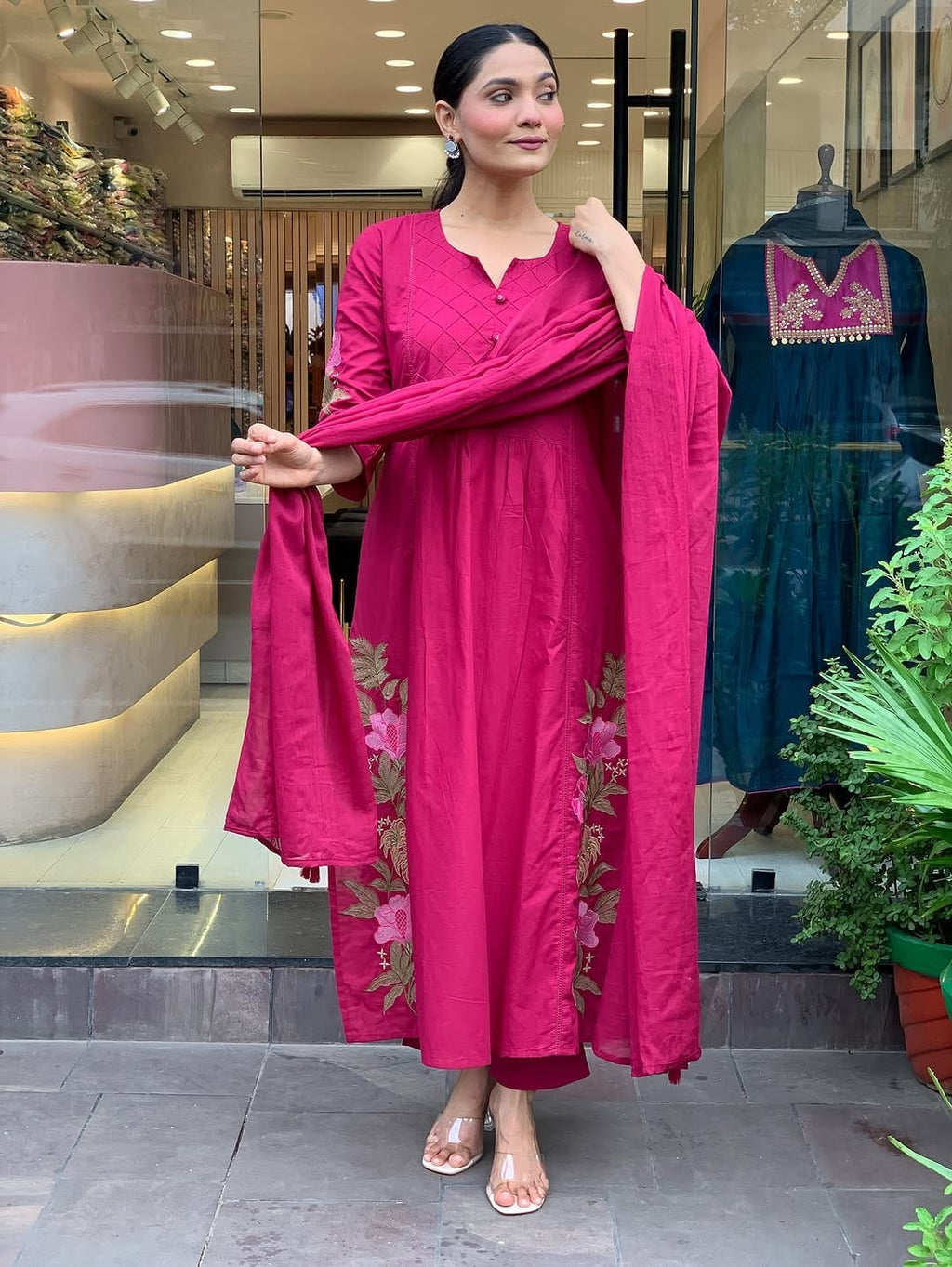 Pink Mul Cotton Premium Solid Kurti Set for Womens
