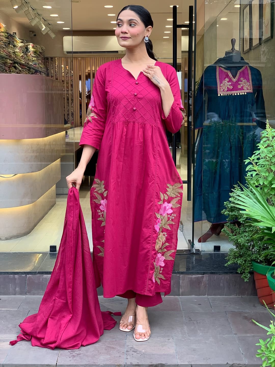 Pink Mul Cotton Premium Solid Kurti Set for Womens