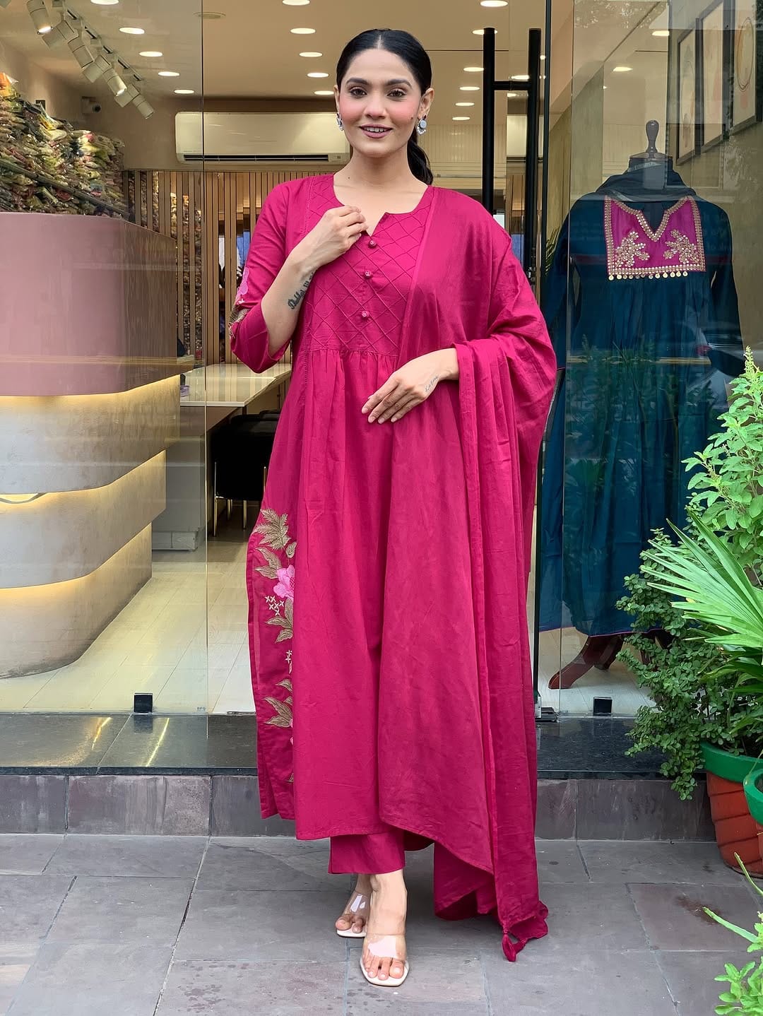 Pink Mul Cotton Premium Solid Kurti Set for Womens