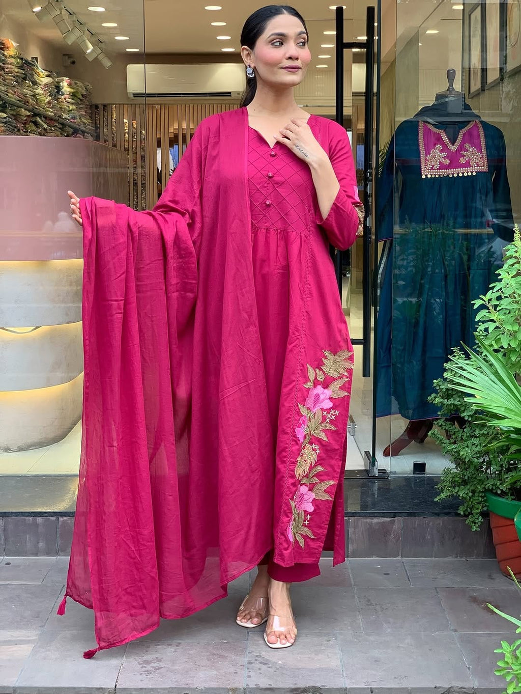 Pink Mul Cotton Premium Solid Kurti Set for Womens