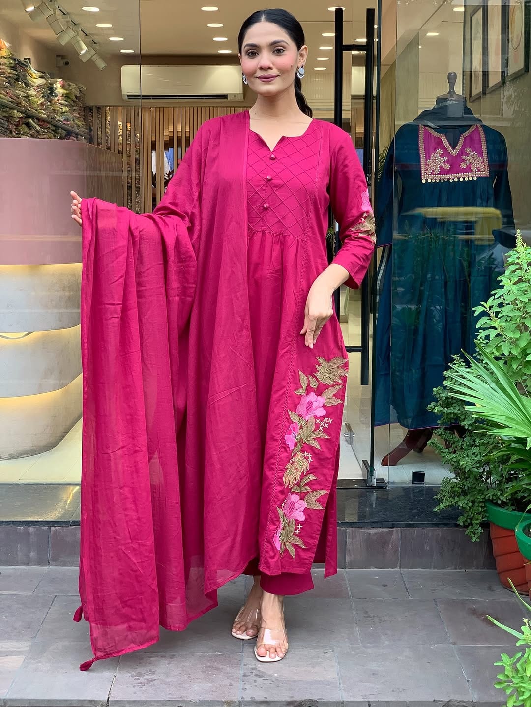 Pink Mul Cotton Premium Solid Kurti Set for Womens