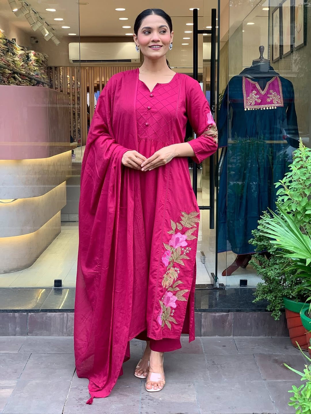 Pink Mul Cotton Premium Solid Kurti Set for Womens