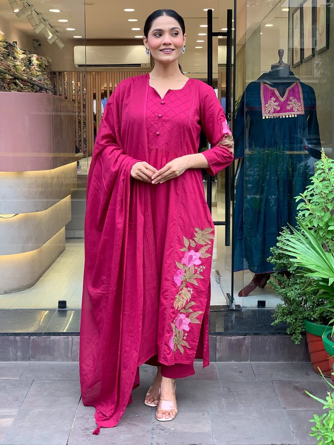 Pink Mul Cotton Premium Solid Kurti Set for Womens