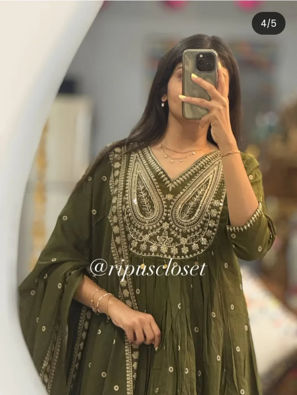 Green Pithan and Zari Work Anarkali Cotton Suit Set