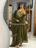 Green Pithan and Zari Work Anarkali Cotton Suit Set