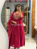 Rani Pink Pithan and Zari Work Anarkali Cotton Suit Set