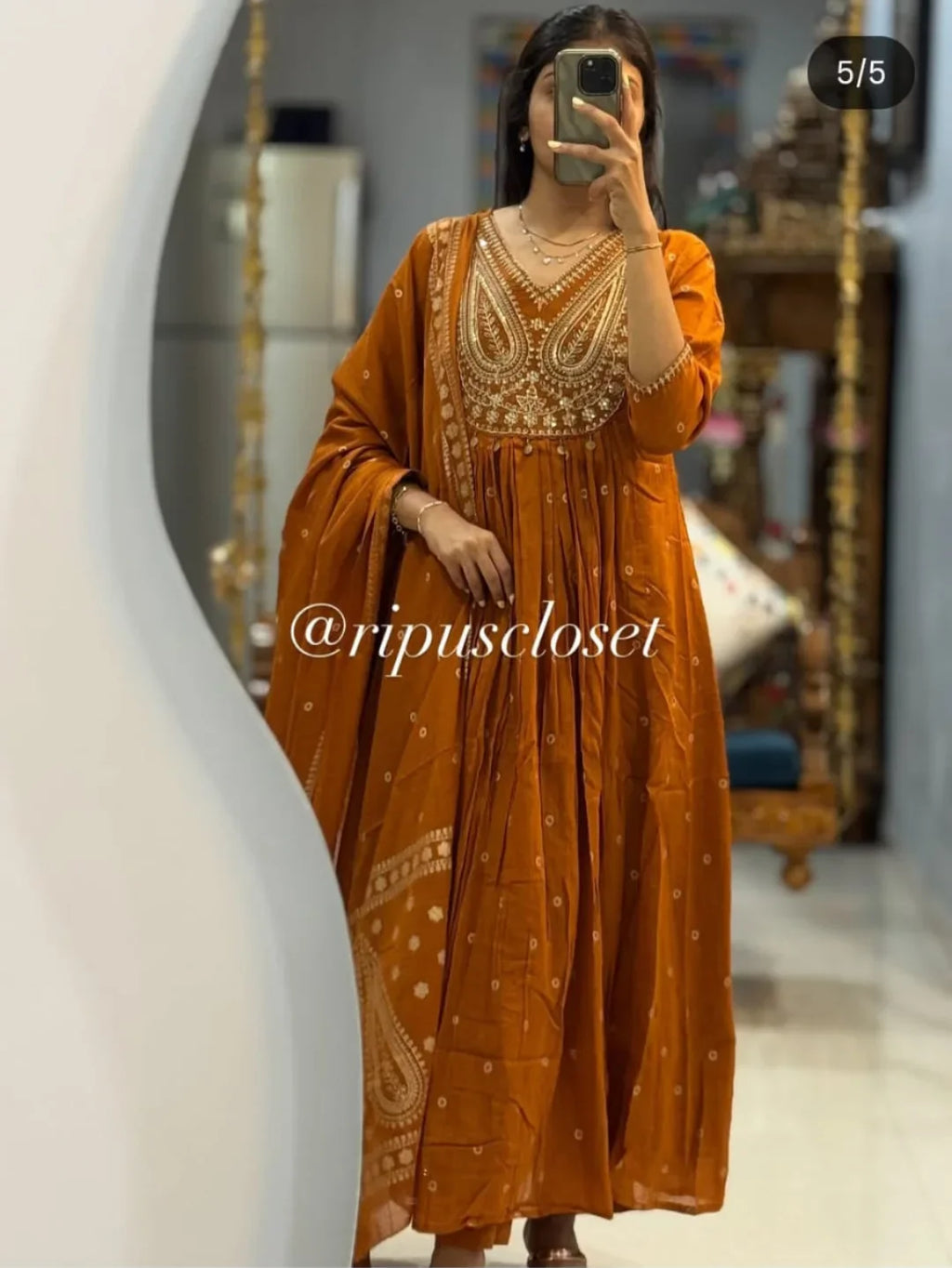 Dusty Orange Pithan and Zari Work Anarkali Cotton Suit Set