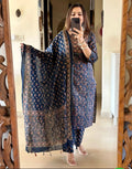 Blue pure Cotton Ajrakh Print Kurta Set For Women & Girls