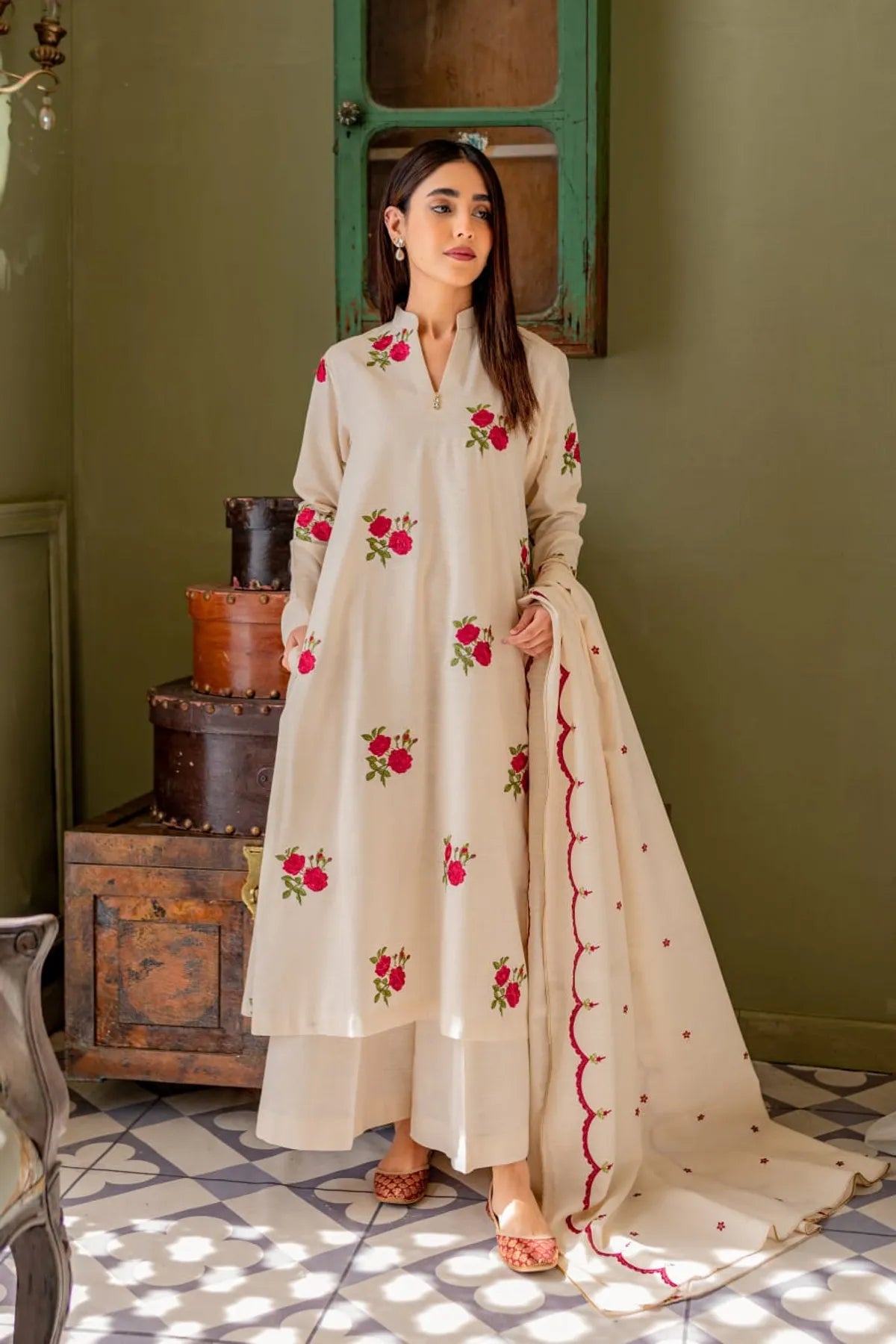 Printed Cotton Kurti Palazzo Set with Latkan Neckline & Dupatta