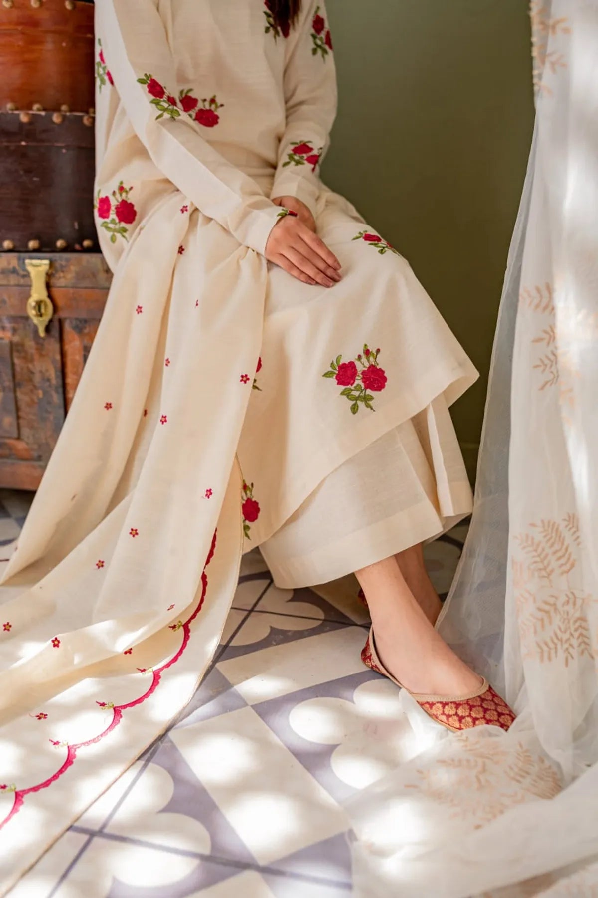 Printed Cotton Kurti Palazzo Set with Latkan Neckline & Dupatta