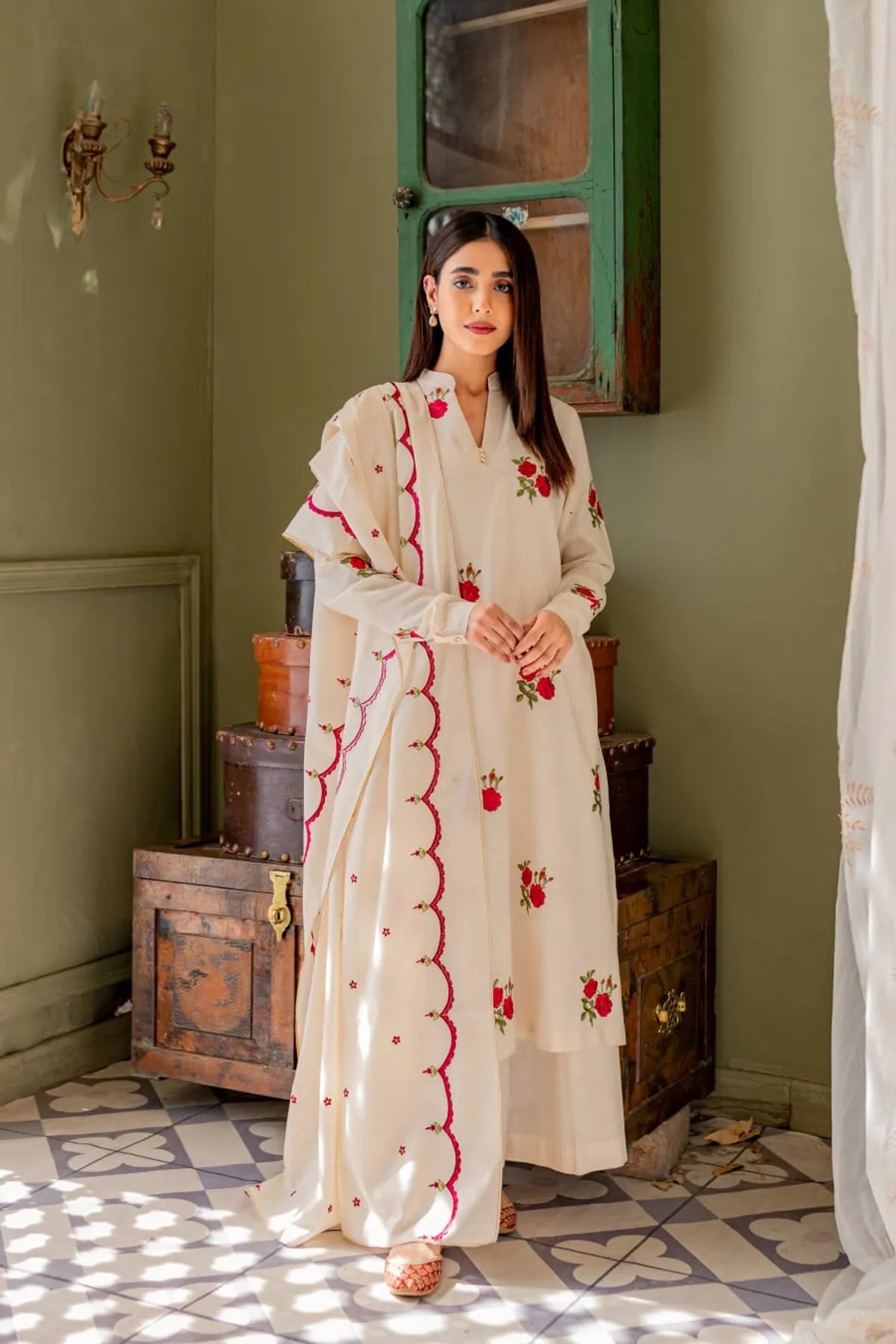 Printed Cotton Kurti Palazzo Set with Latkan Neckline & Dupatta