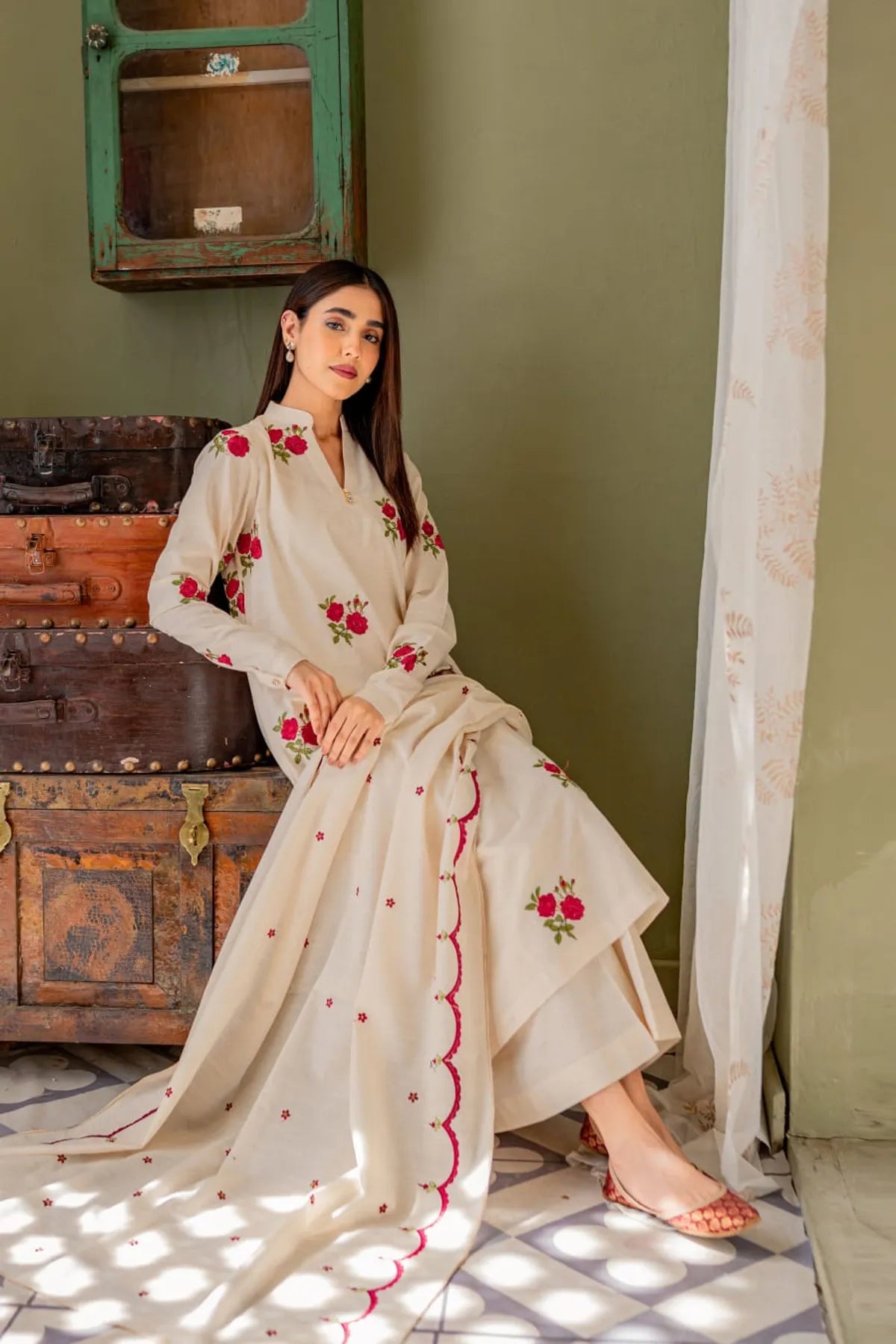 Printed Cotton Kurti Palazzo Set with Latkan Neckline & Dupatta