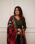 Deep Green Embroidered Cotton Kurta Set with Designer Dupatta