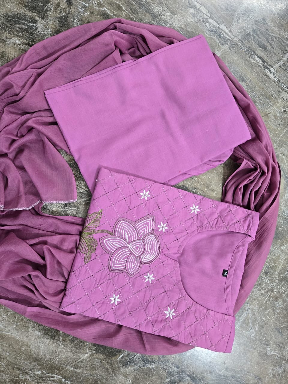 Elegant Mulmul Mauve Cotton Kurta Set with Dupatta for Women