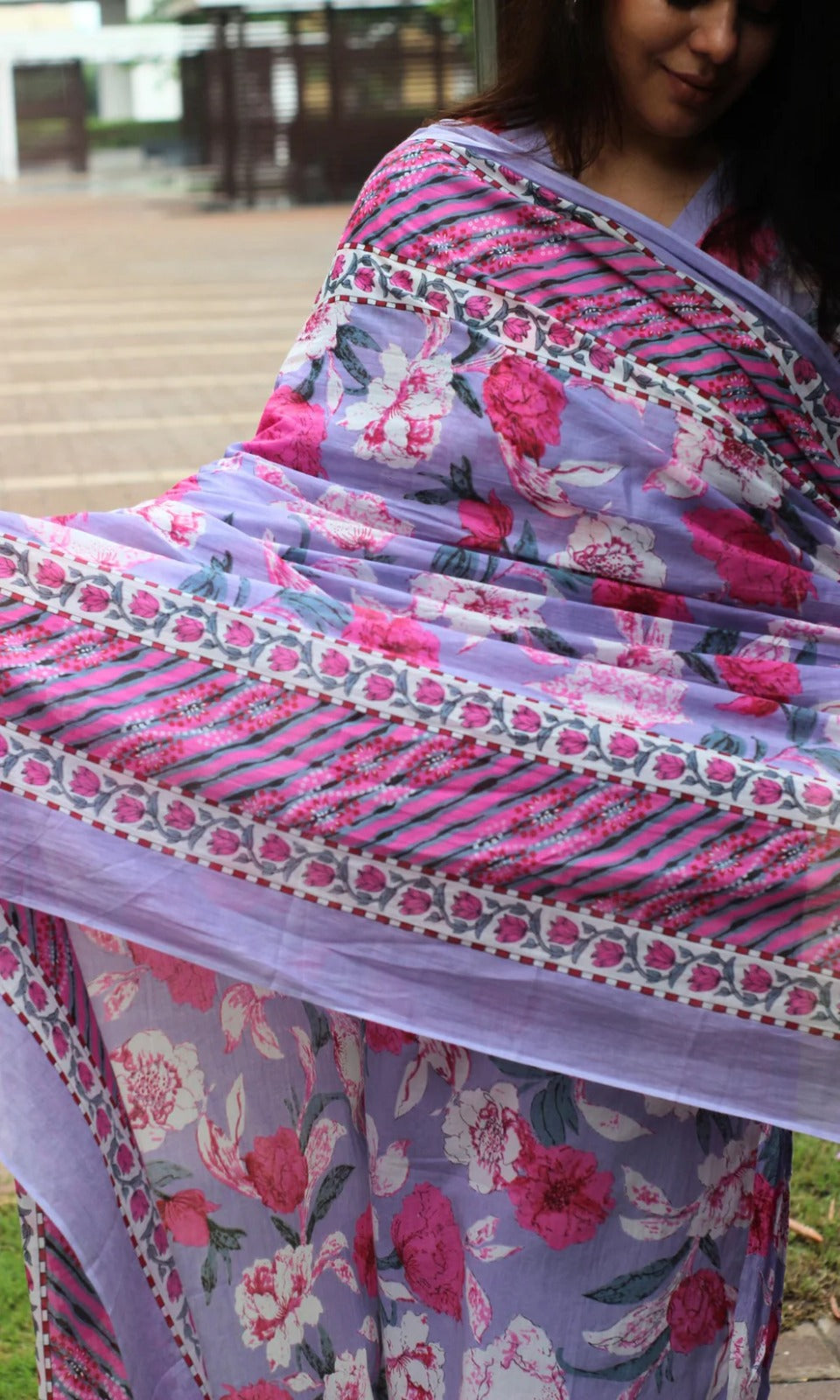 Lavender Floral Printed Kurta Set with Dupatta for Women