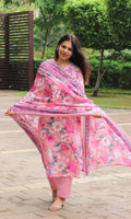 Blush Pink Floral Printed Kurta Set with Dupatta for Women