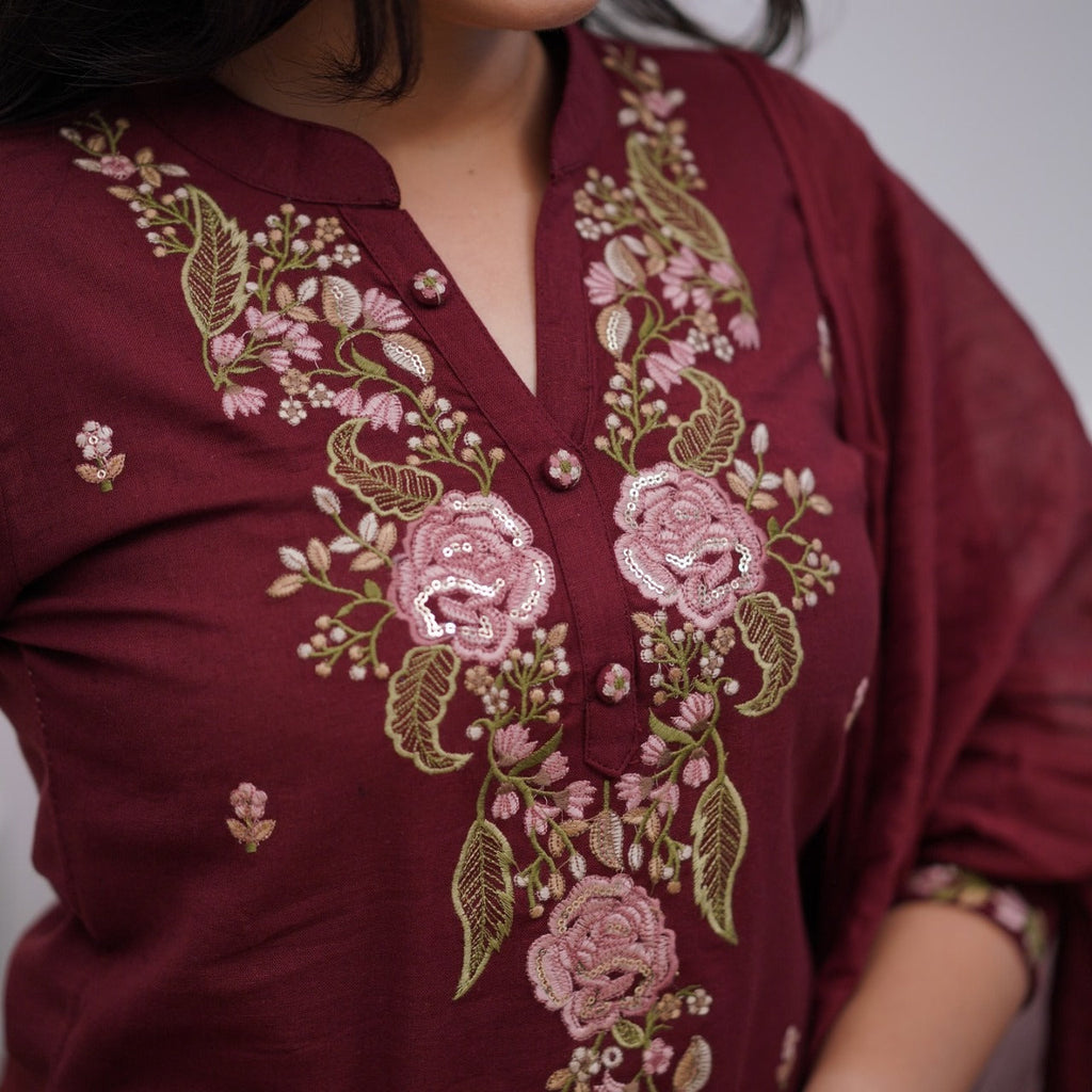 Jaipuri Pure Cotton Embroidered Kurta Set with Dupatta