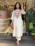 Premium Khadi Cotton Embroidered Kurta Pant Set for Women