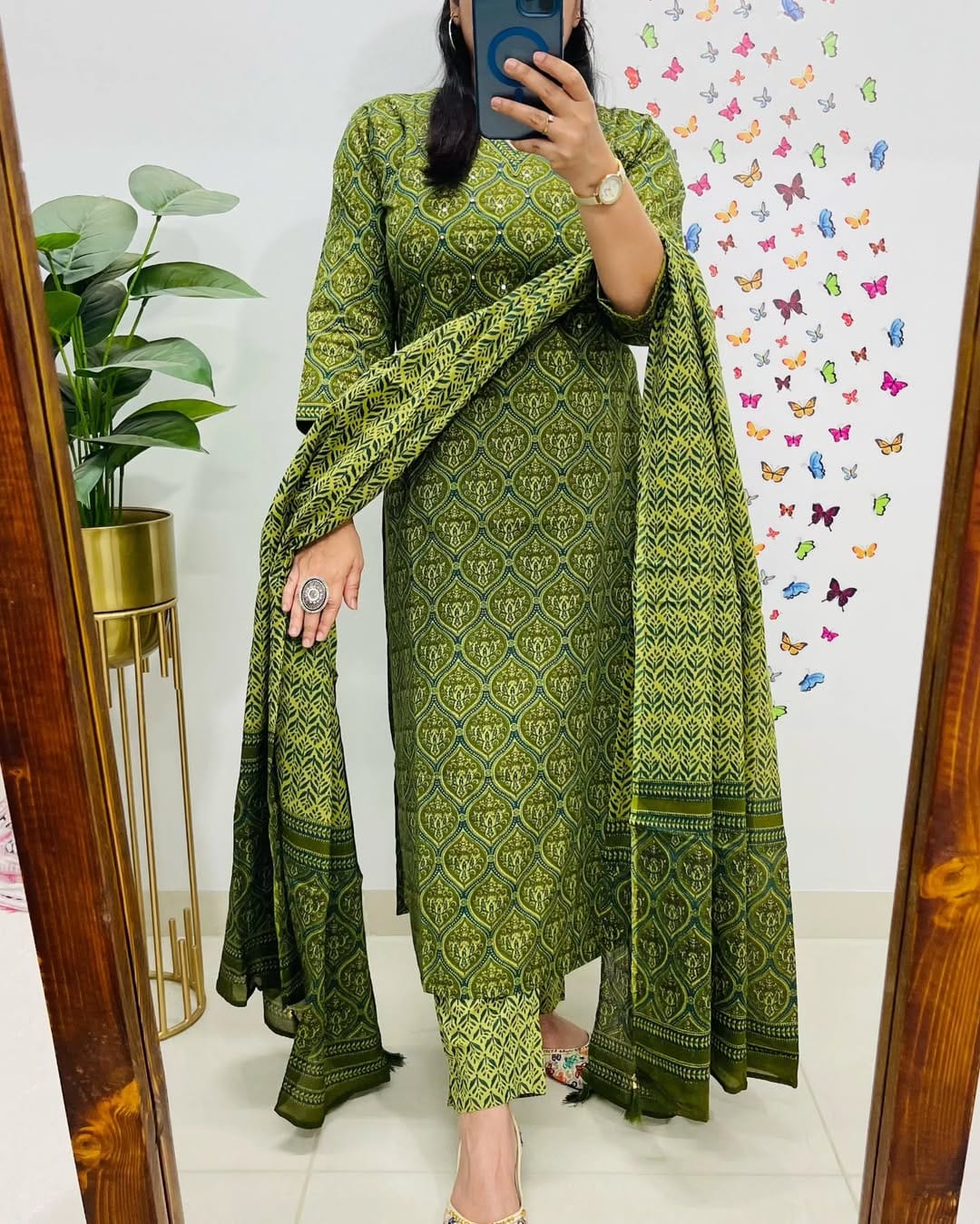 Green Ethnic Printed Kurta Set with Dupatta for Women