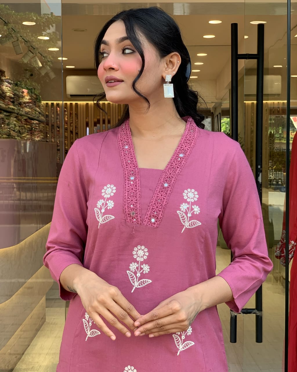 Pink Embroidered Pure Cotton Kurta Pant Suit With Dupatta For Women
