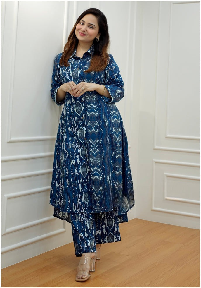 Indigo Blue Ethnic Printed Kurta Set for Women