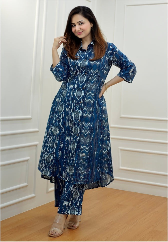 Indigo Blue Ethnic Printed Kurta Set for Women