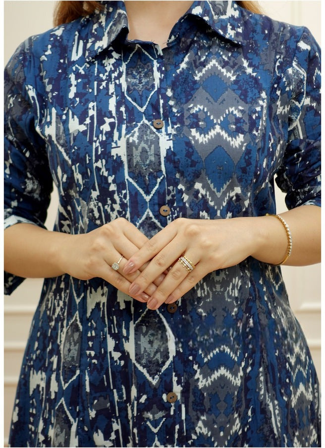 Indigo Blue Ethnic Printed Kurta Set for Women