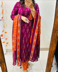 Purple Ikat Print Pure Cotton Kurta Set with Dupatta