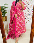 Pink Floral Printed Pure Cotton Kurta Set with Dupatta