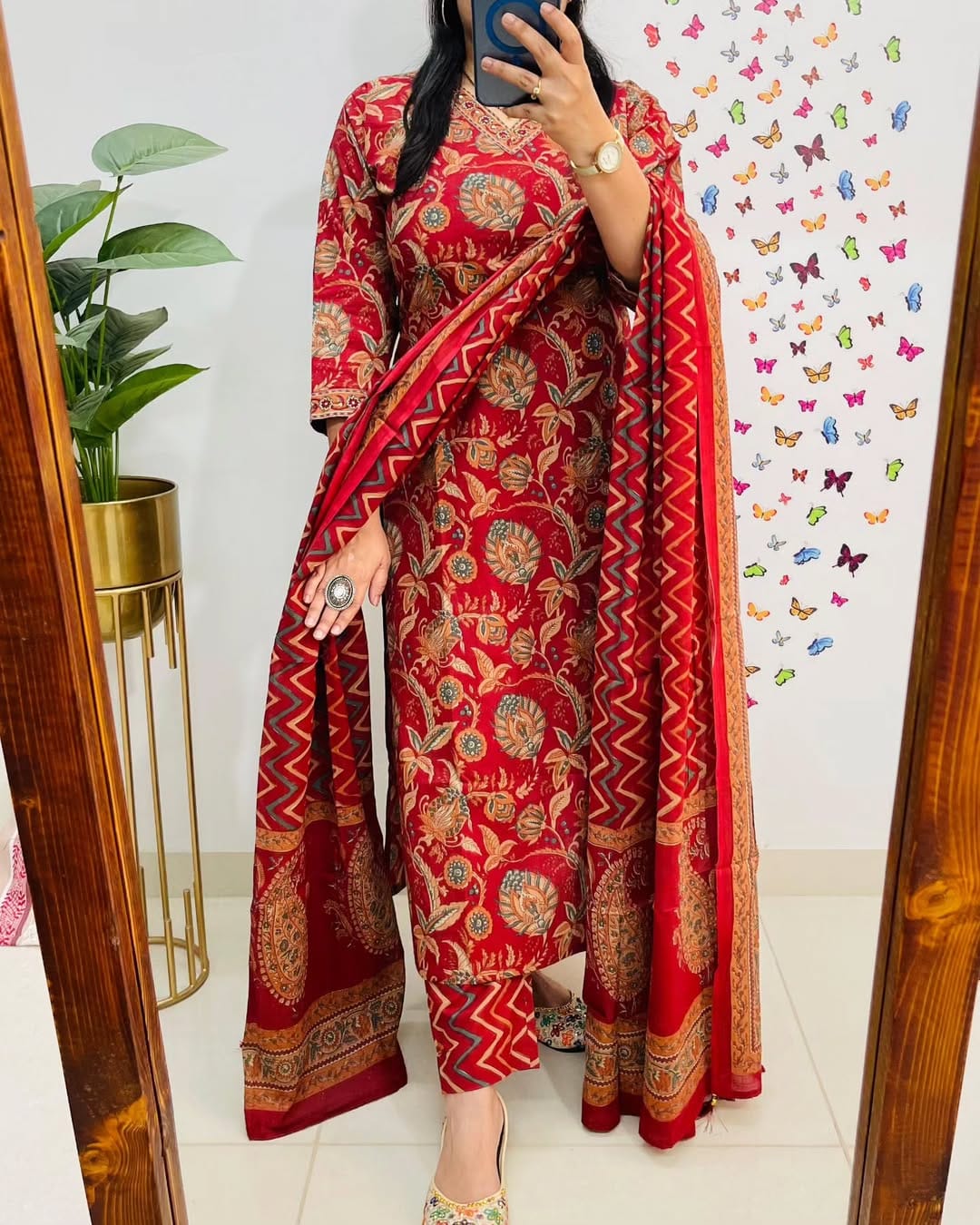 Red Ethnic Printed Kurta Set with Dupatta for Women