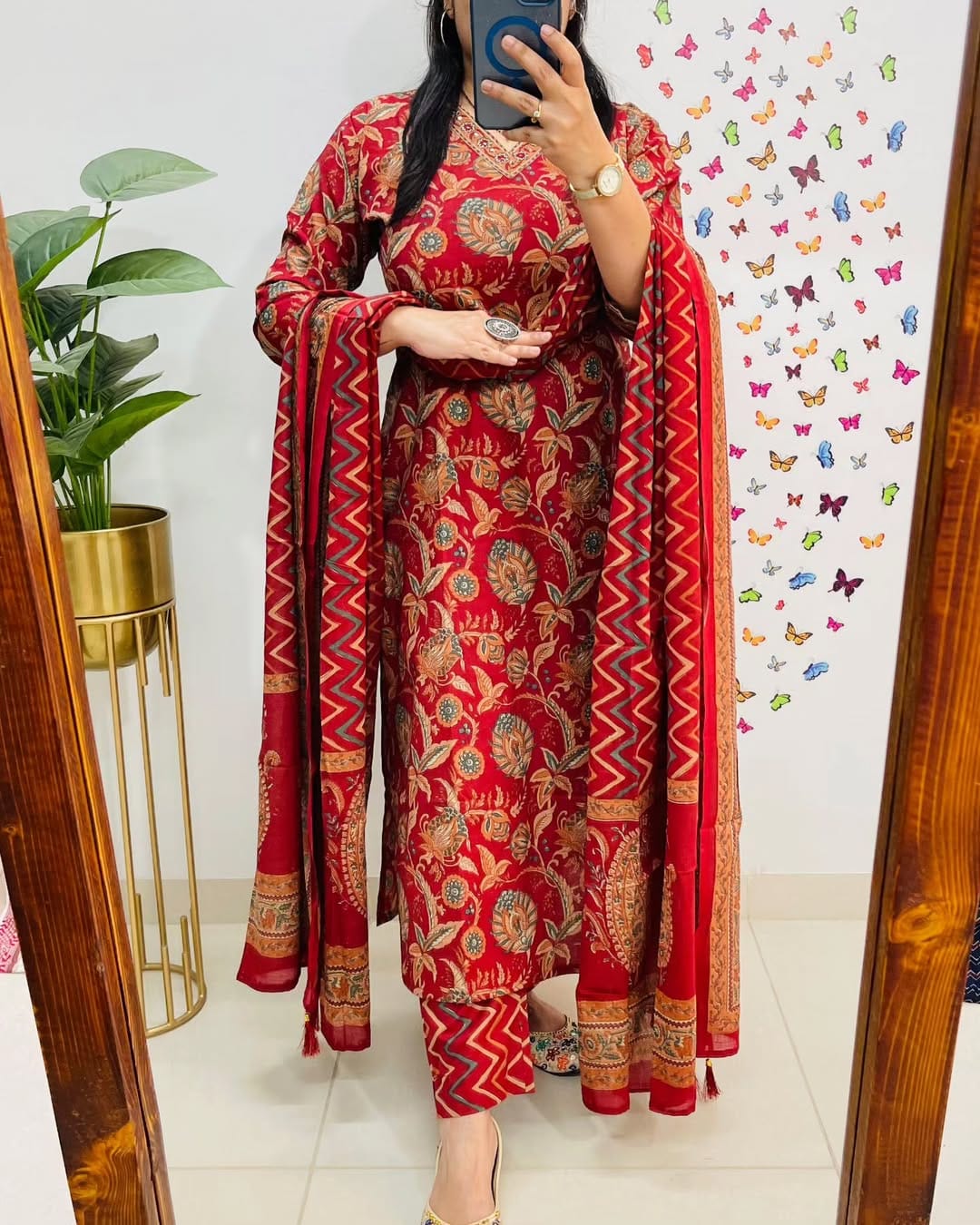 Red Ethnic Printed Kurta Set with Dupatta for Women