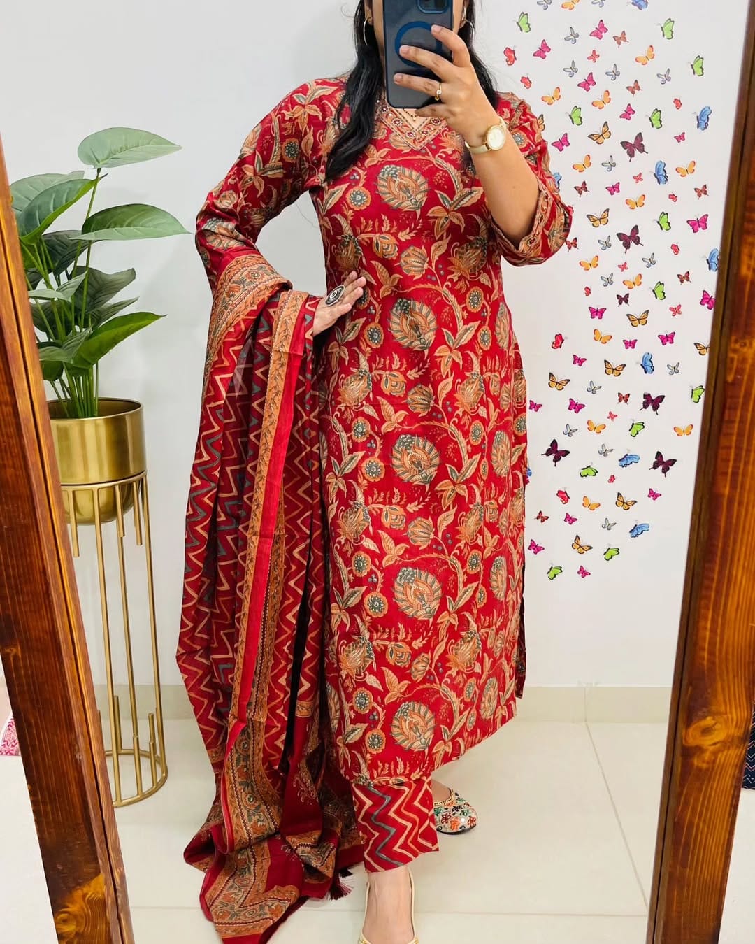 Red Ethnic Printed Kurta Set with Dupatta for Women