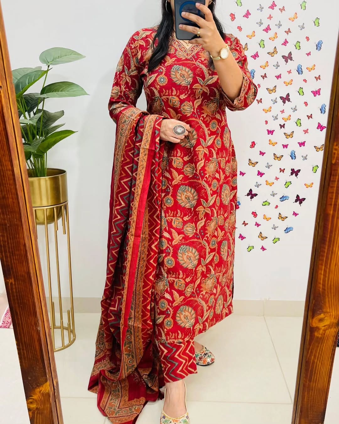 Red Ethnic Printed Kurta Set with Dupatta for Women