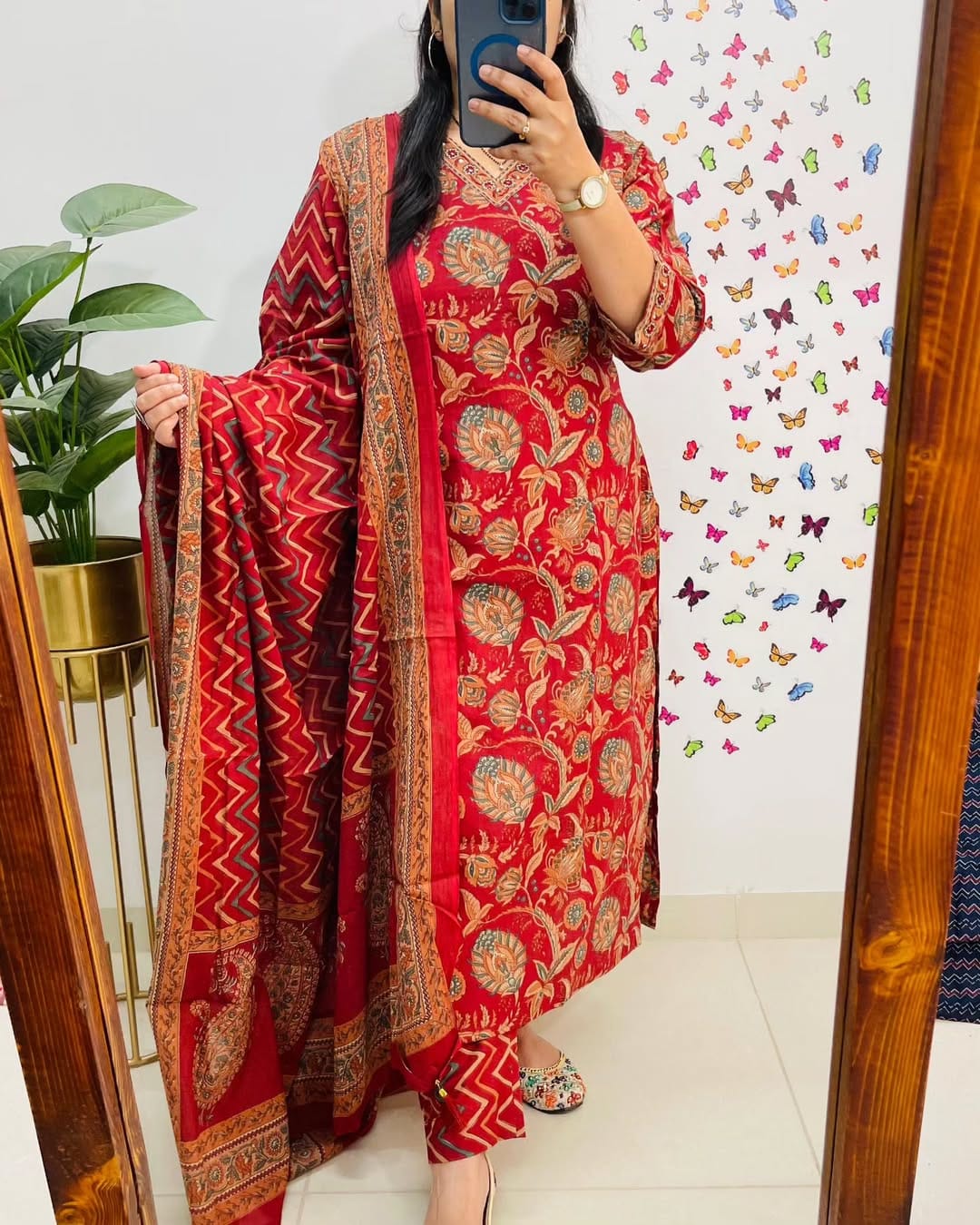 Red Ethnic Printed Kurta Set with Dupatta for Women
