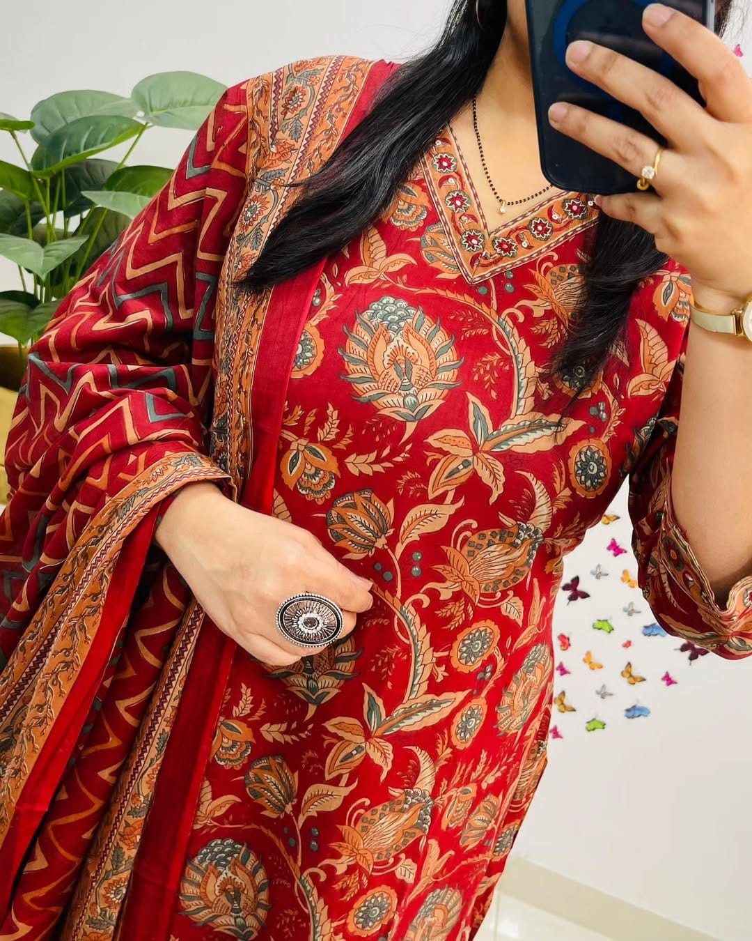 Red Ethnic Printed Kurta Set with Dupatta for Women