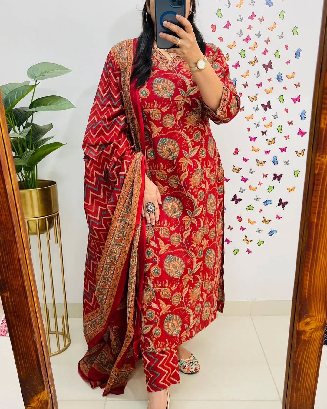 Red Ethnic Printed Kurta Set with Dupatta for Women