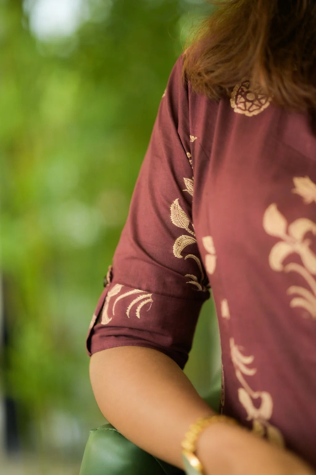 Burgundy Cotton Floral Kurta and Pant Set for Women
