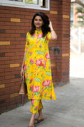 Sunshine Yellow Floral Printed Kurta Set for Women