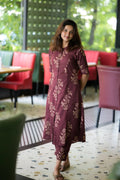 Burgundy Cotton Floral Kurta and Pant Set for Women