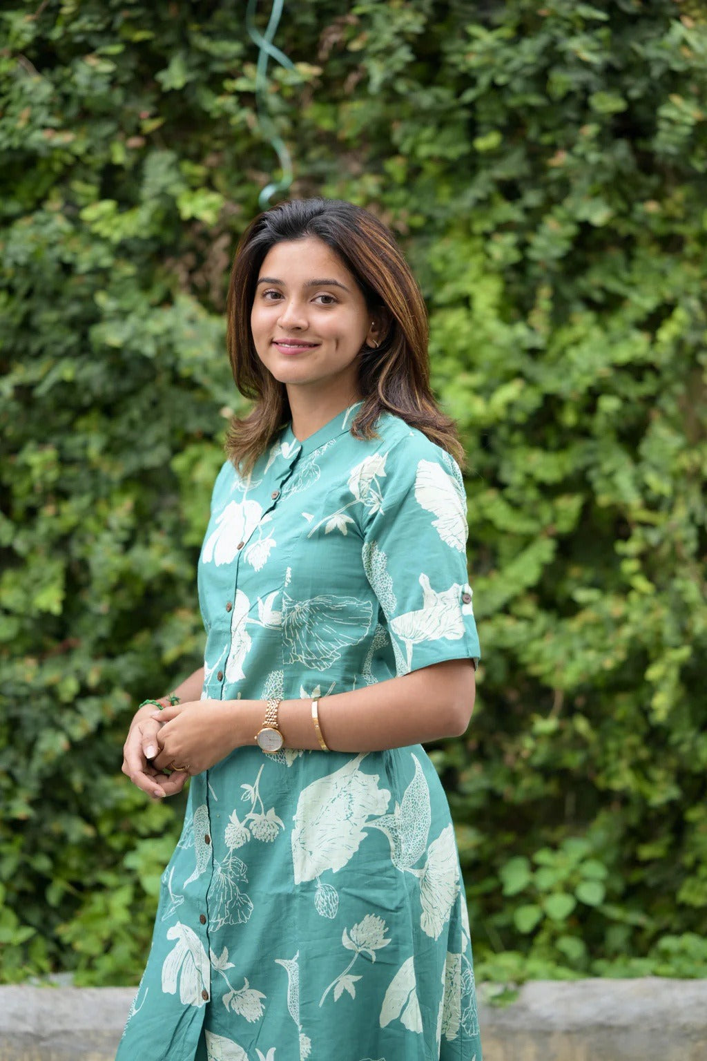 Green Floral Printed Magic Cotton Kurti Pant Set For Women