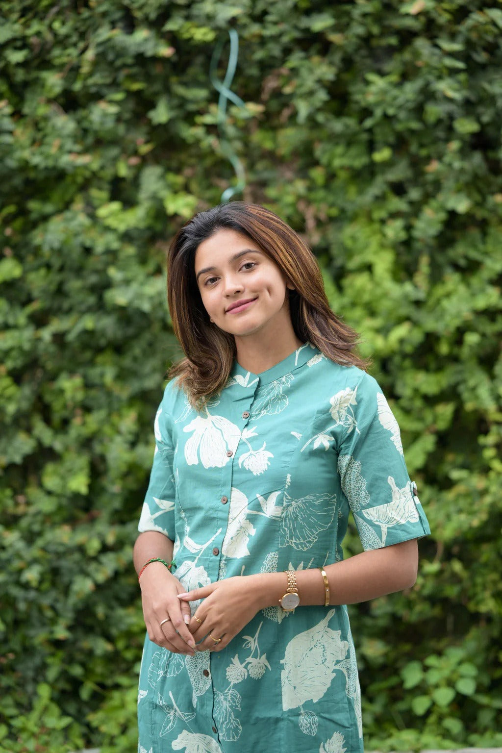 Green Floral Printed Magic Cotton Kurti Pant Set For Women