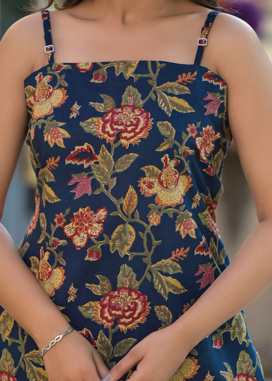 Navy Blue Floral Print Cotton Co-Ord Set for Women