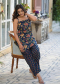Navy Blue Floral Print Cotton Co-Ord Set for Women