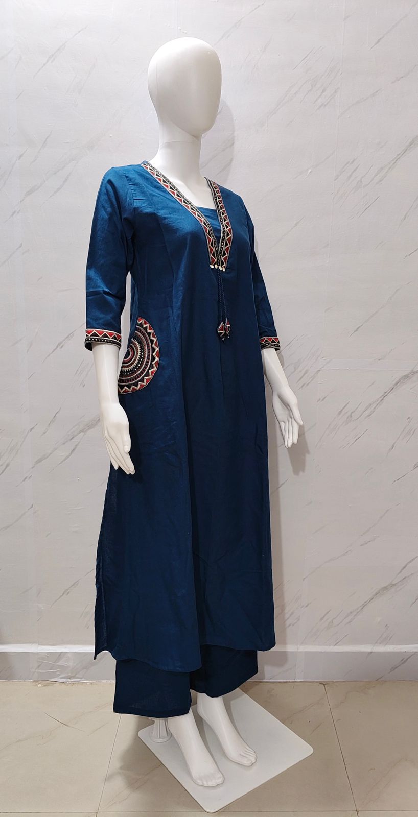 Indigo Blue Embroidered Cotton Kurta Set for Women