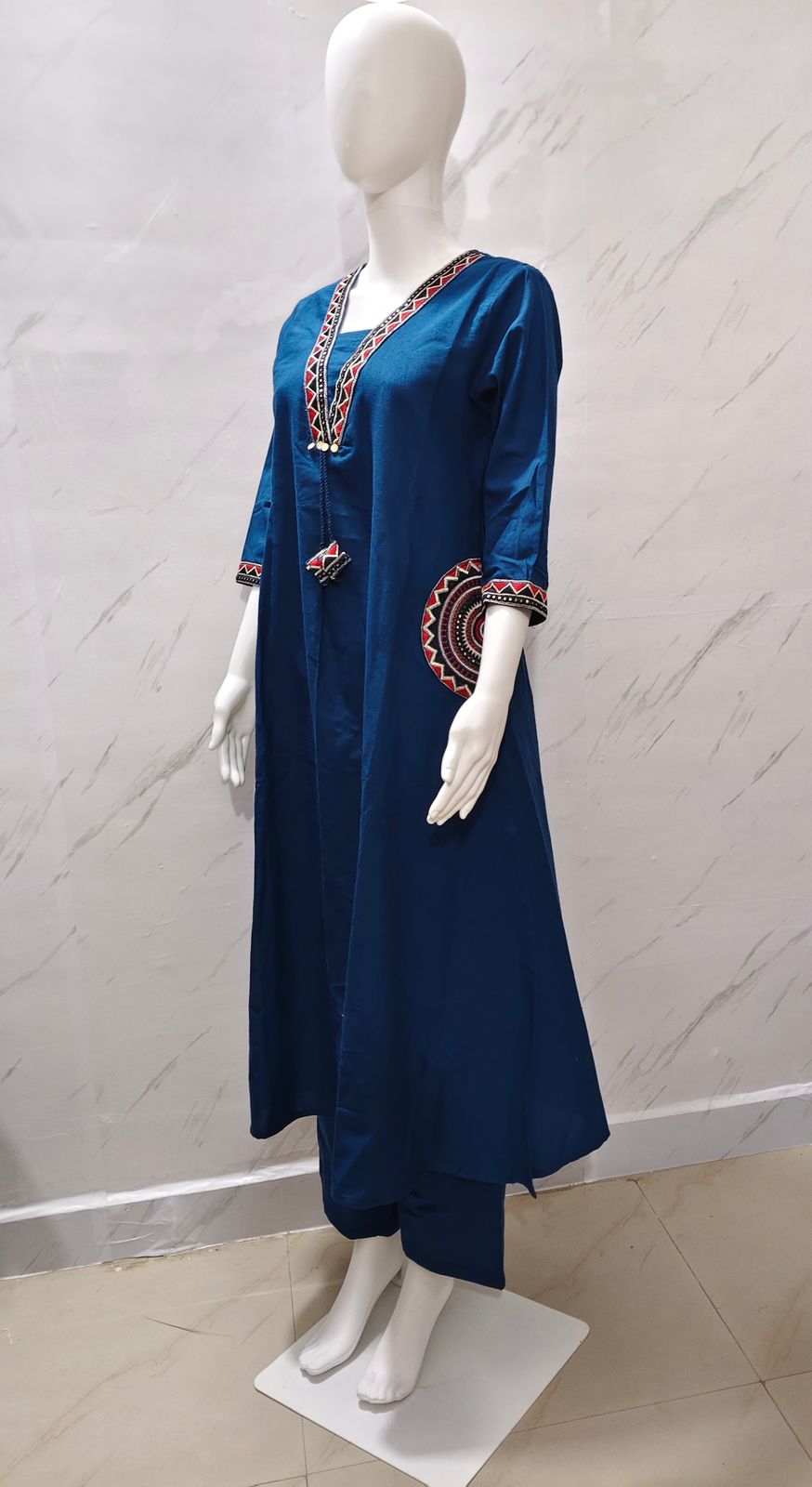 Indigo Blue Embroidered Cotton Kurta Set for Women