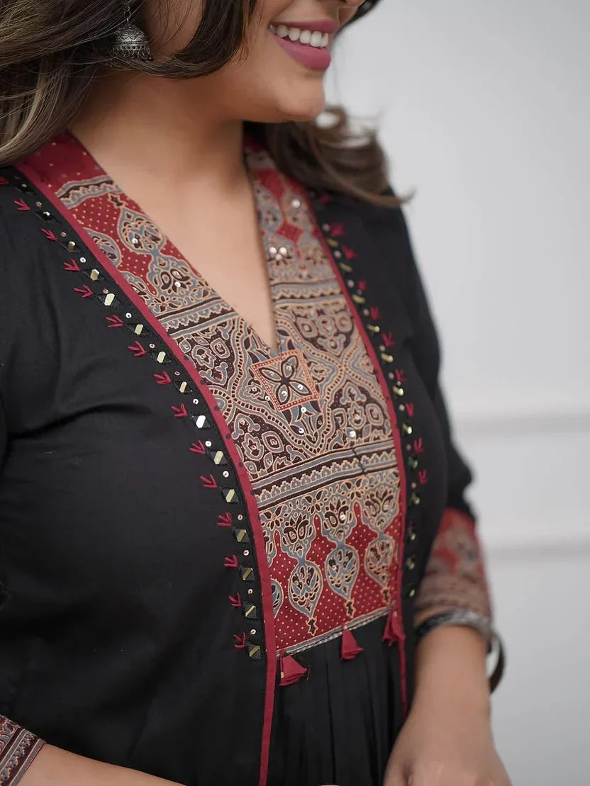 Women Cotton Anarkali Kurta Set with Mirror Work & Dupatta