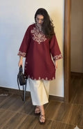 Red Cotton Embroidered Kurta Set with Palazzo Pants