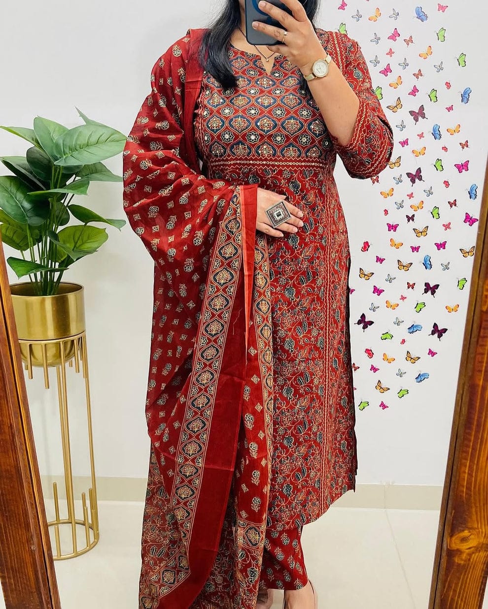 Cotton Printed Kurta With Pant & Dupatta Set